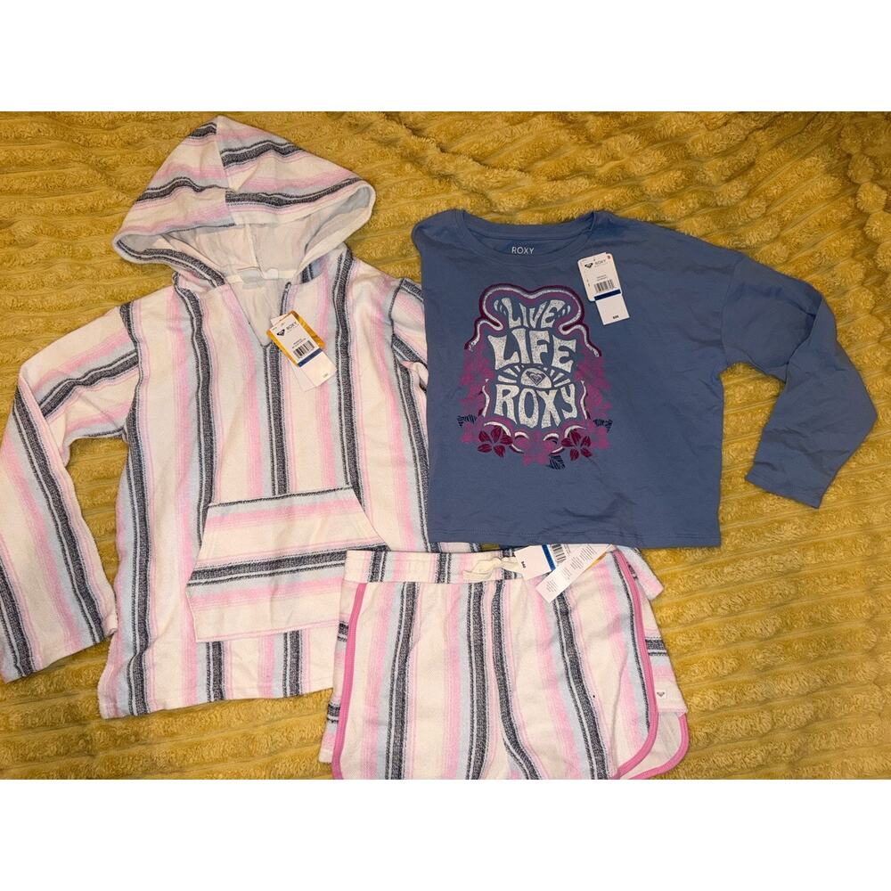 NWT Big Girls ROXY Daydreamin Striped Terry Baja Hoodie Shorts shirt XL 14/16